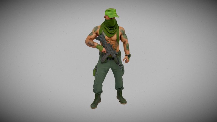 army man with AK47 3D Model