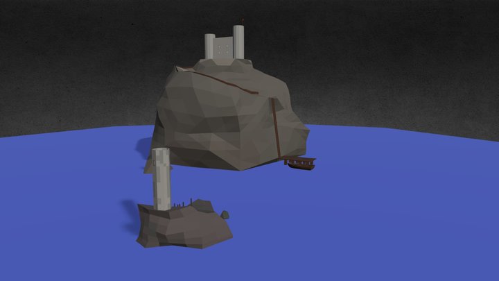 Low Poly Fantasy Island Dark Castle 3D Model