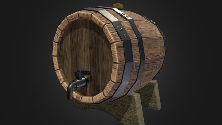 Wooden Wine Barrel 3D Model