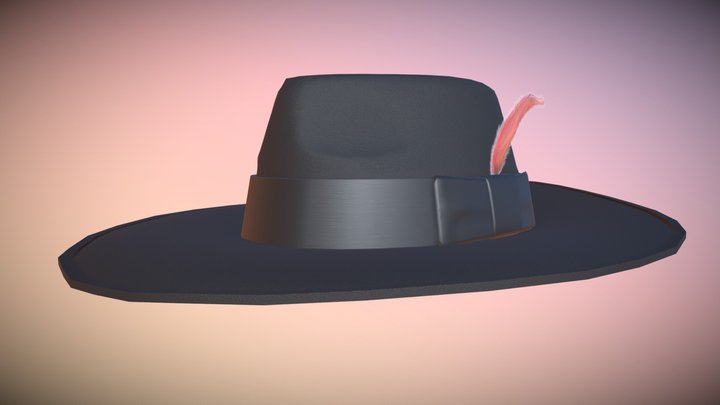 Wide Brim Fedora with Feather 3D Model