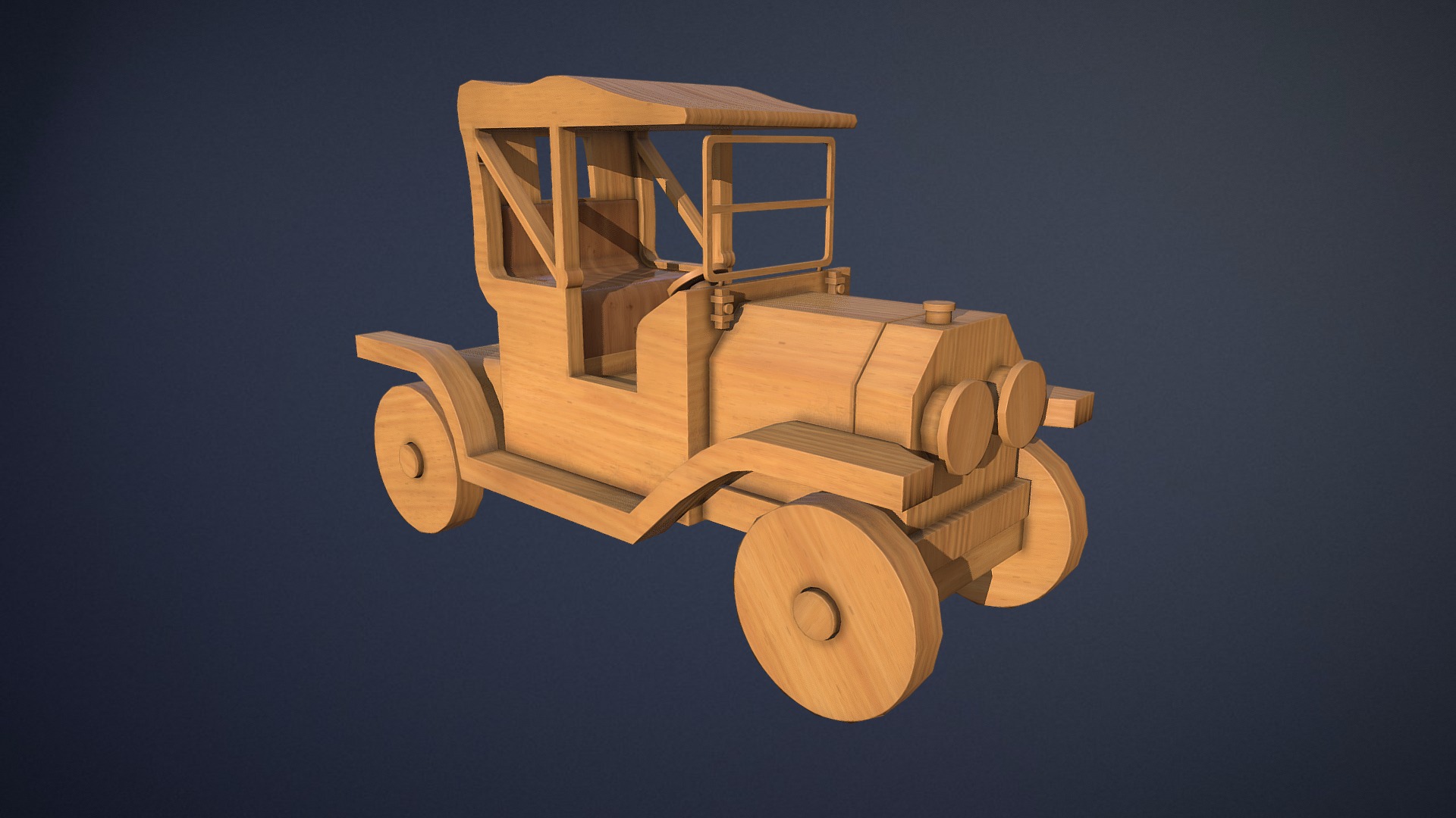 3D model Wooden Toy Car game-ready asset - This is a 3D model of the Wooden Toy Car game-ready asset. The 3D model is about a yellow and white machine.