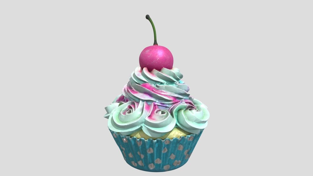 Pastel Swirl Cupcake with Glitter Cherry