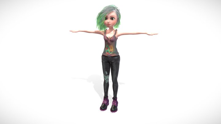 Cute Toon Girl ( Rigged & Blendshapes ) 3D Model