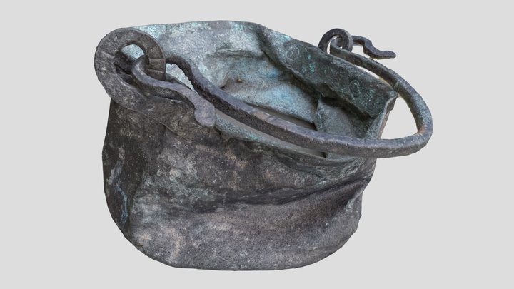 Antique crushed copper pot 3D Model