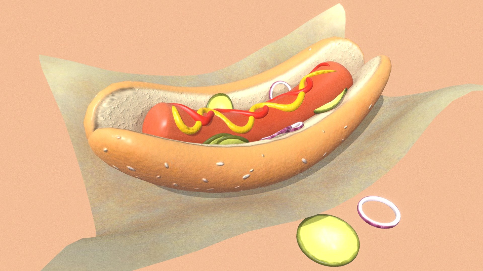 Stylized Hot-Dog with Pickles and Onions