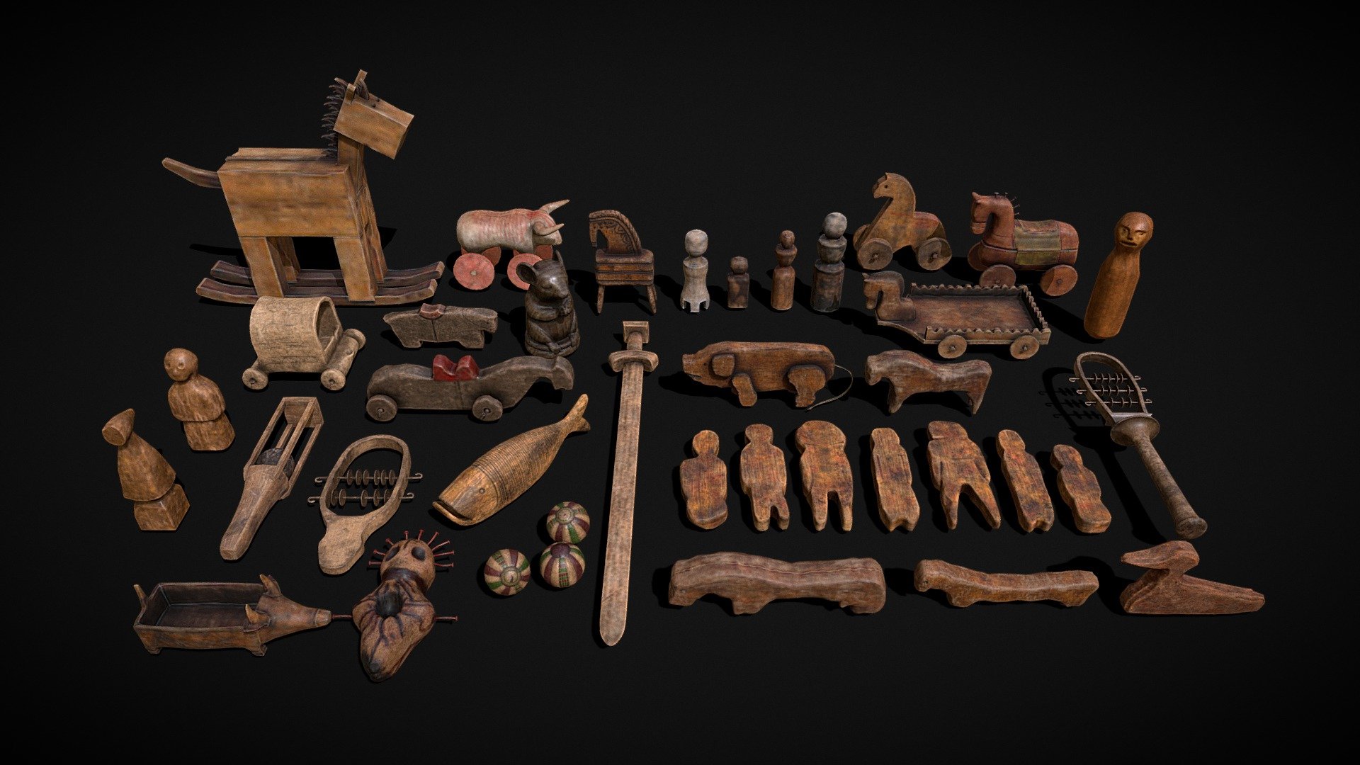 Medieval Wooden Kids Toys - Buy Royalty Free 3D model by ...