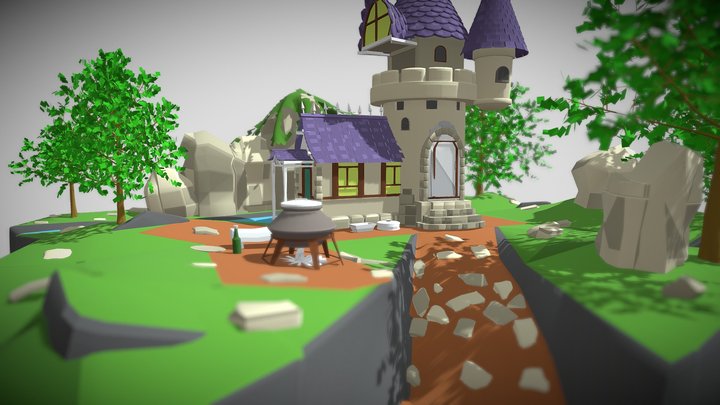 Low poly temple house Environment 3D Model