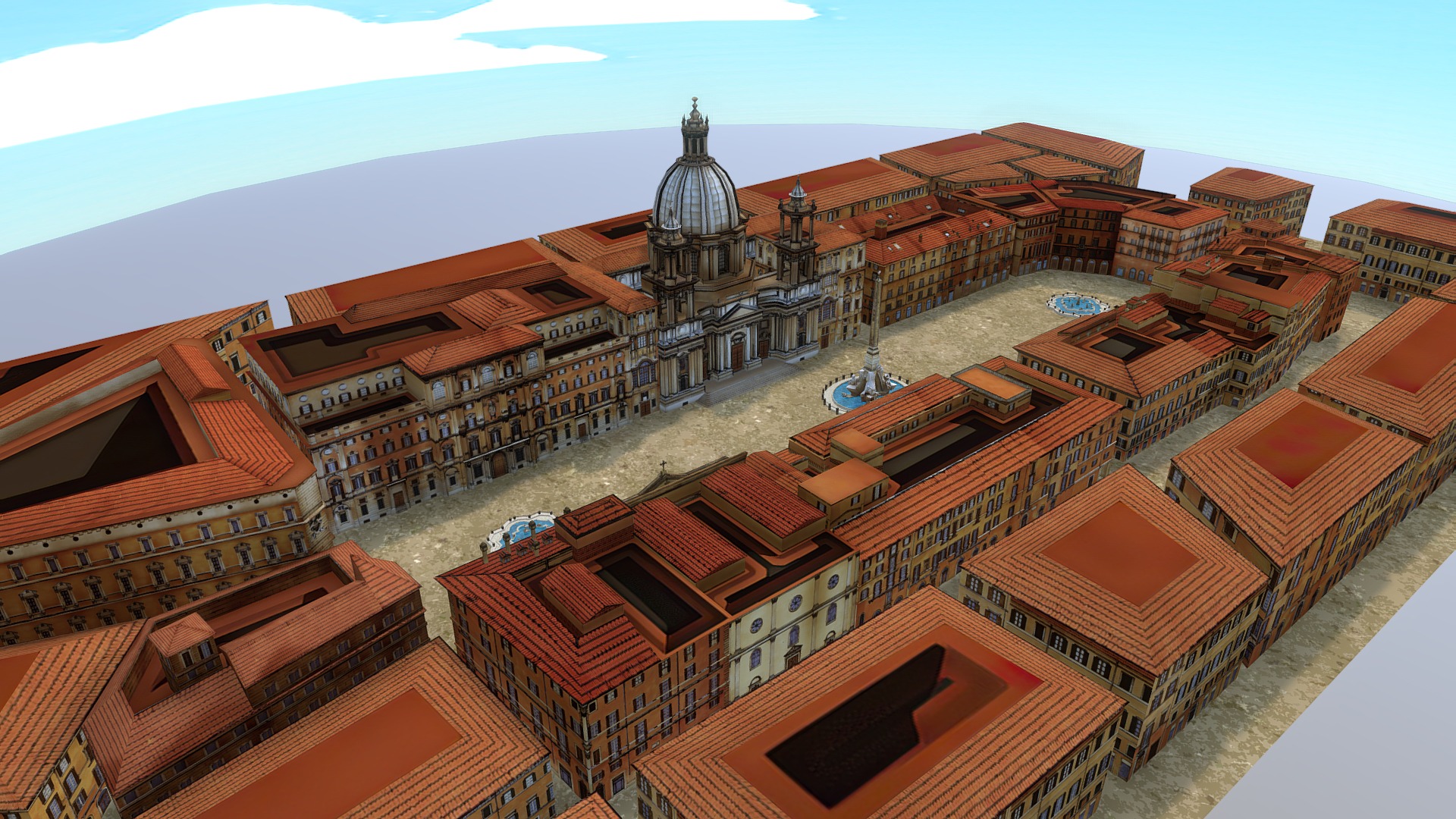 3D model Piazza Navona lowpoly Toon - This is a 3D model of the Piazza Navona lowpoly Toon. The 3D model is about a large building with a domed roof.