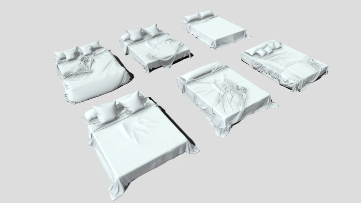 6 bed bedding sheets knitted blanket pillow 3D Model