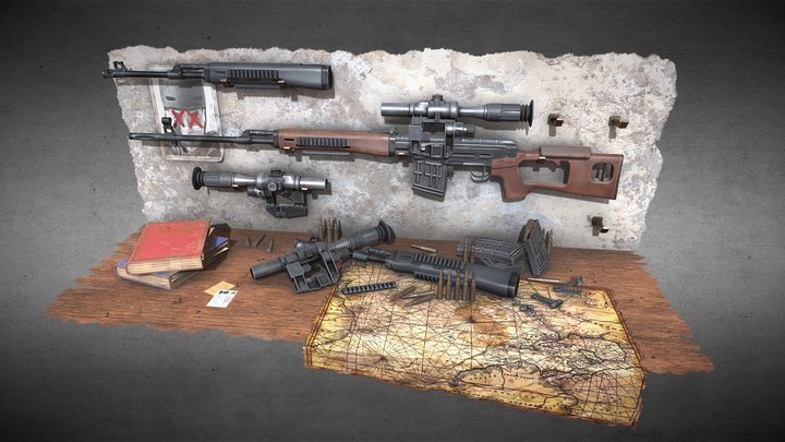 SVD Sniper Gun Table 3D Model