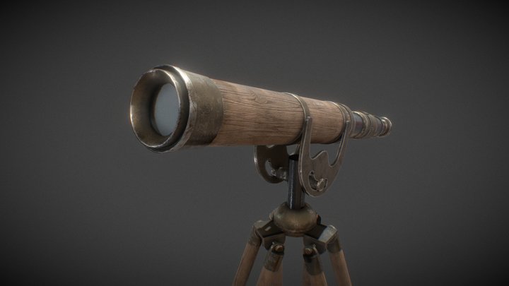Game Ready Old Fashioned Telescope 3D Model