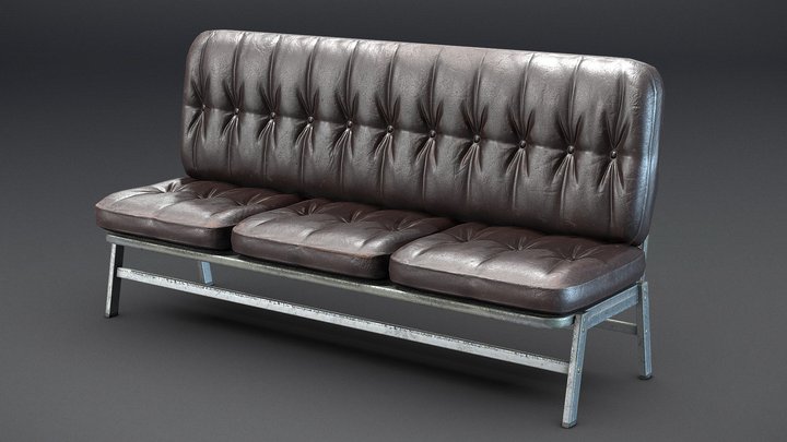 Waiting room leather sofa - New & worn texture 3D Model