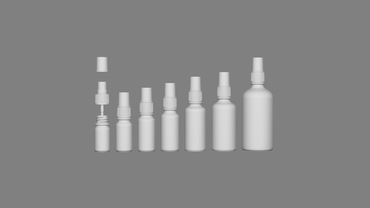 Amber Glass Bottles With Sprayer 5-100 ml 3D Model