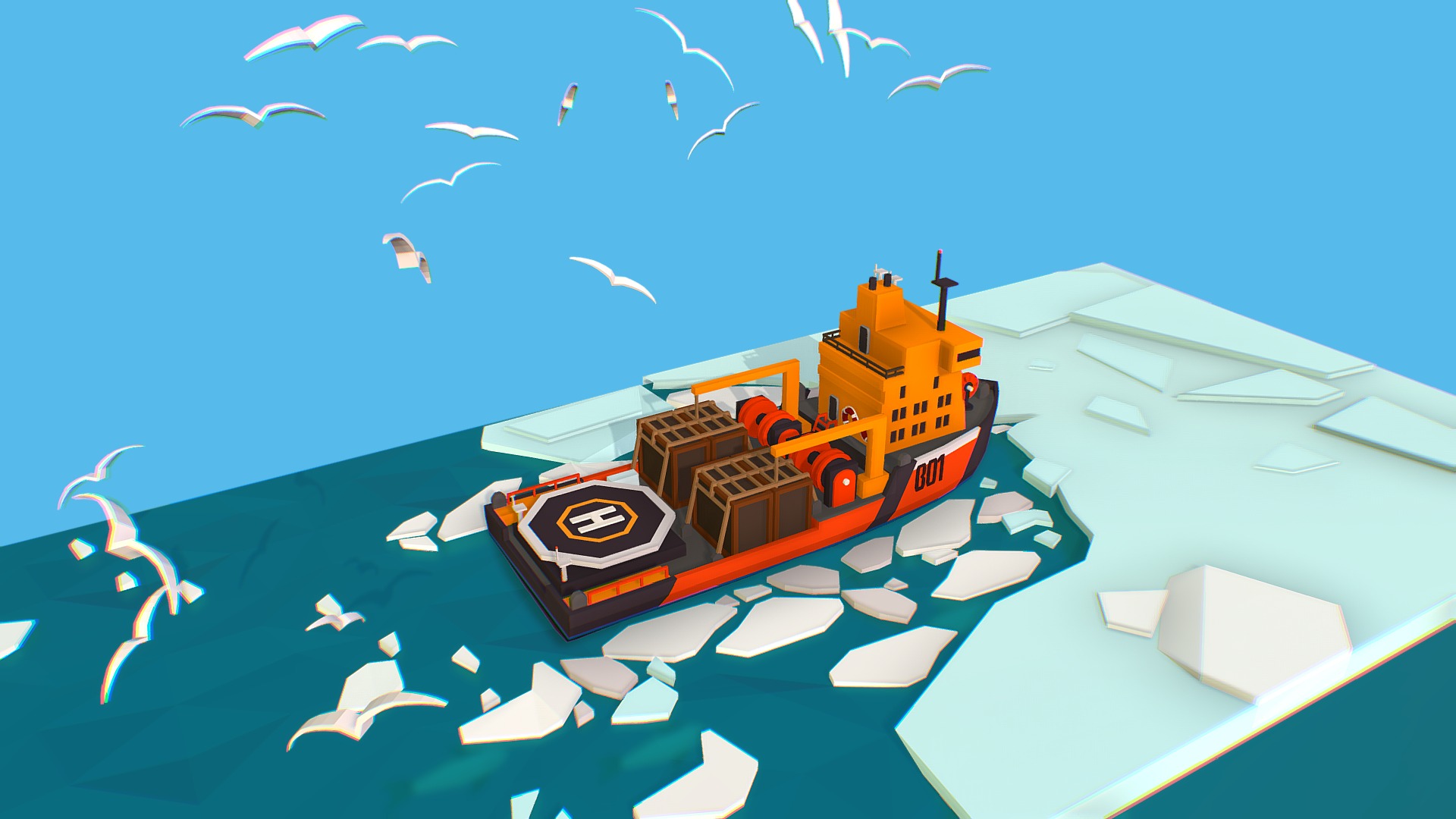 3D model Isometric Boat Icebreaker, North pole, Ship - This is a 3D model of the Isometric Boat Icebreaker, North pole, Ship. The 3D model is about a cartoon of a house on a map.
