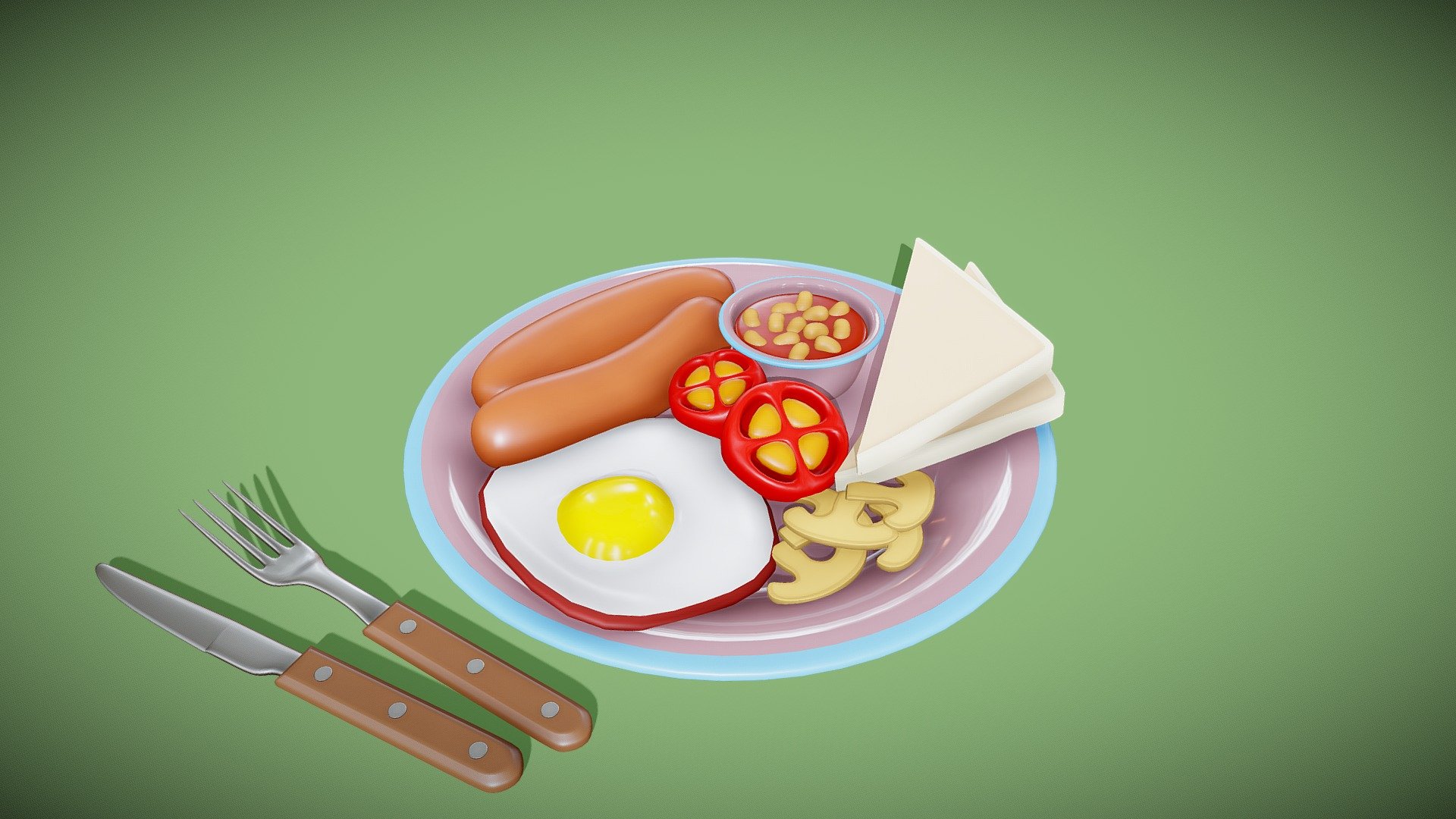 Stylized Sausage and Egg Breakfast - Buy Royalty Free 3D model by ...