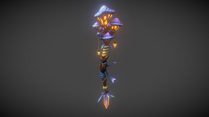 Blooming Fungarian Wand - stylized WOW-Weapon 3D Model
