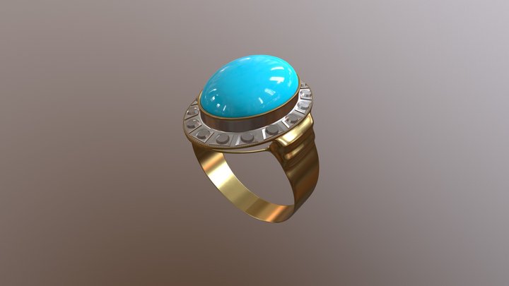 Gold ring with turquoise stone 3D Model