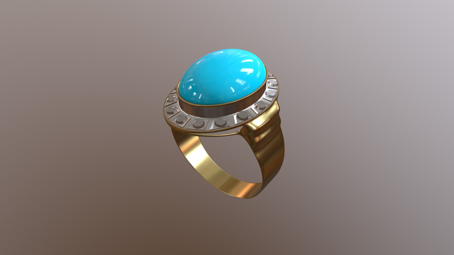 3D model Gold ring with turquoise stone - This is a 3D model of the Gold ring with turquoise stone. The 3D model is about a ring with a blue stone.