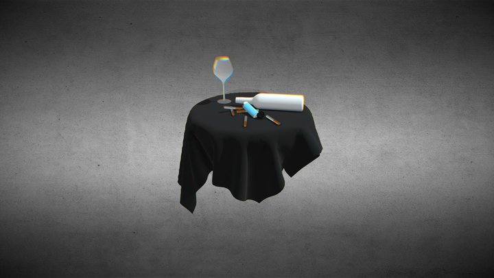 Cartoon Table With Accessories 3D Model