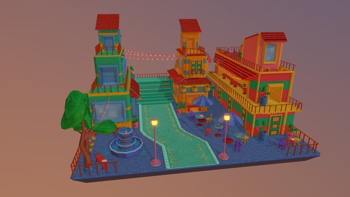 Colombian-inspired Street Block 3D Model