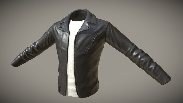 Male Leather Moto Jacket 3D Model