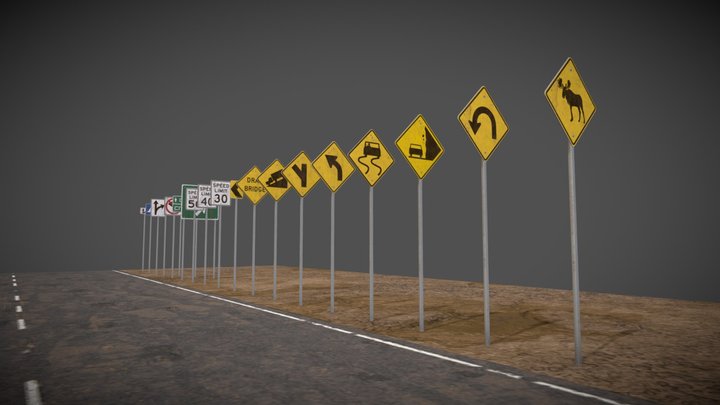 American Road Signs Pack 3D Model
