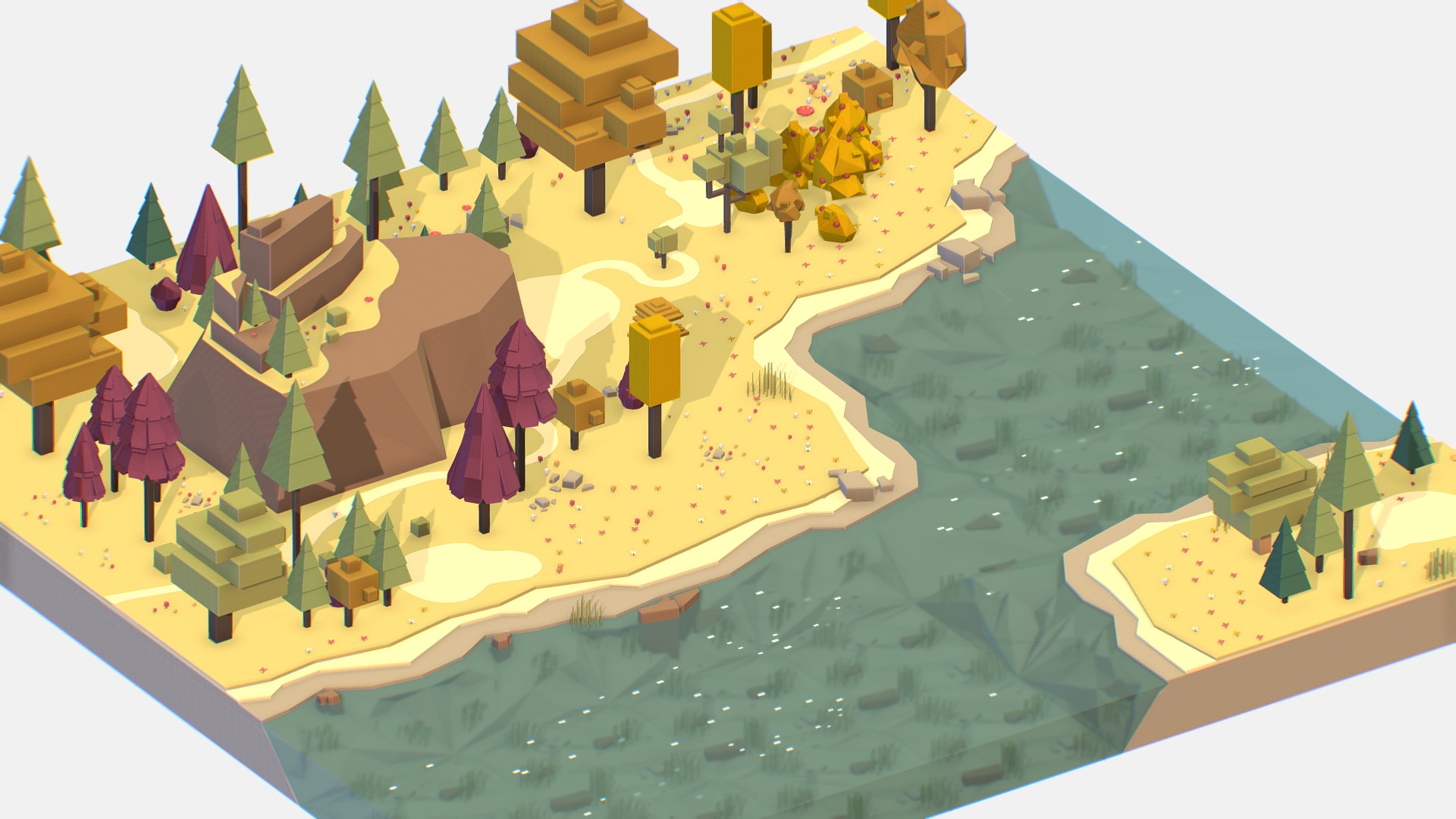 3D model Isometric style autumn mountain landscape river - This is a 3D model of the Isometric style autumn mountain landscape river. The 3D model is about a cartoon of a city.