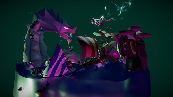 Vapor-wave Thor and the Luminant serpent 3D Model