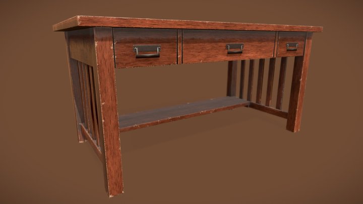 Damaged Wooden Desk 3D Model