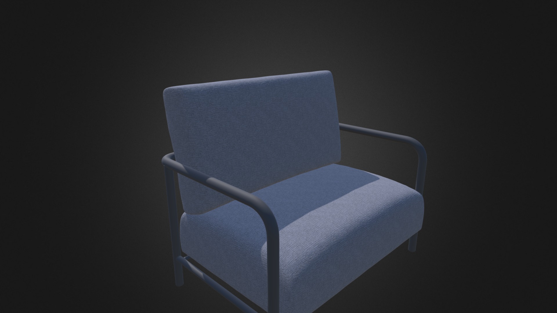 3D model Grey Fabric Armchair - This is a 3D model of the Grey Fabric Armchair. The 3D model is about a white chair with a blue cushion.