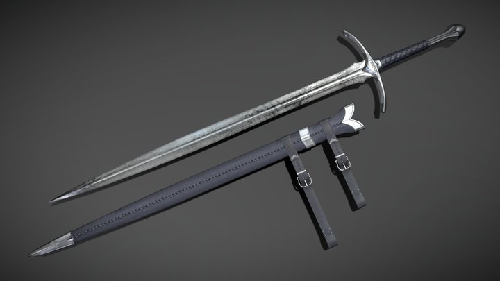 LoTR: Glamdring Sword and Scabbard High-Mesh 3D Model
