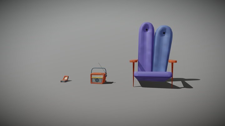 Hello Neighbor props - kompass, radio and chair 3D Model