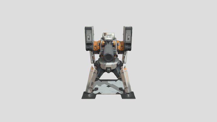 robotic artillery weapon in desert color 3D Model