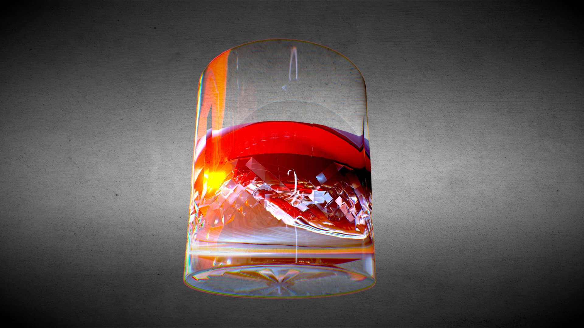 3D model Whisky Glass - This is a 3D model of the Whisky Glass. The 3D model is about a glass with a red and yellow liquid in it.