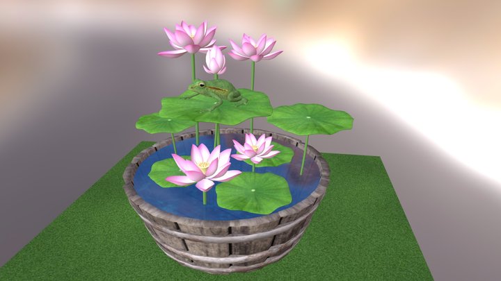 Lotus Flowers and Frog 3D Model