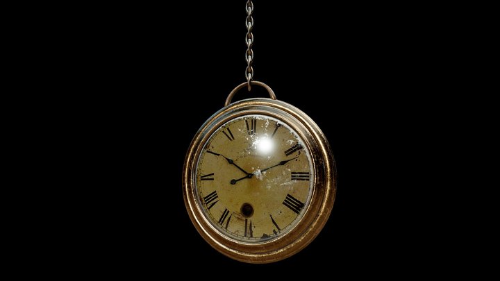 Old Pocket Clock with chain 3D Model