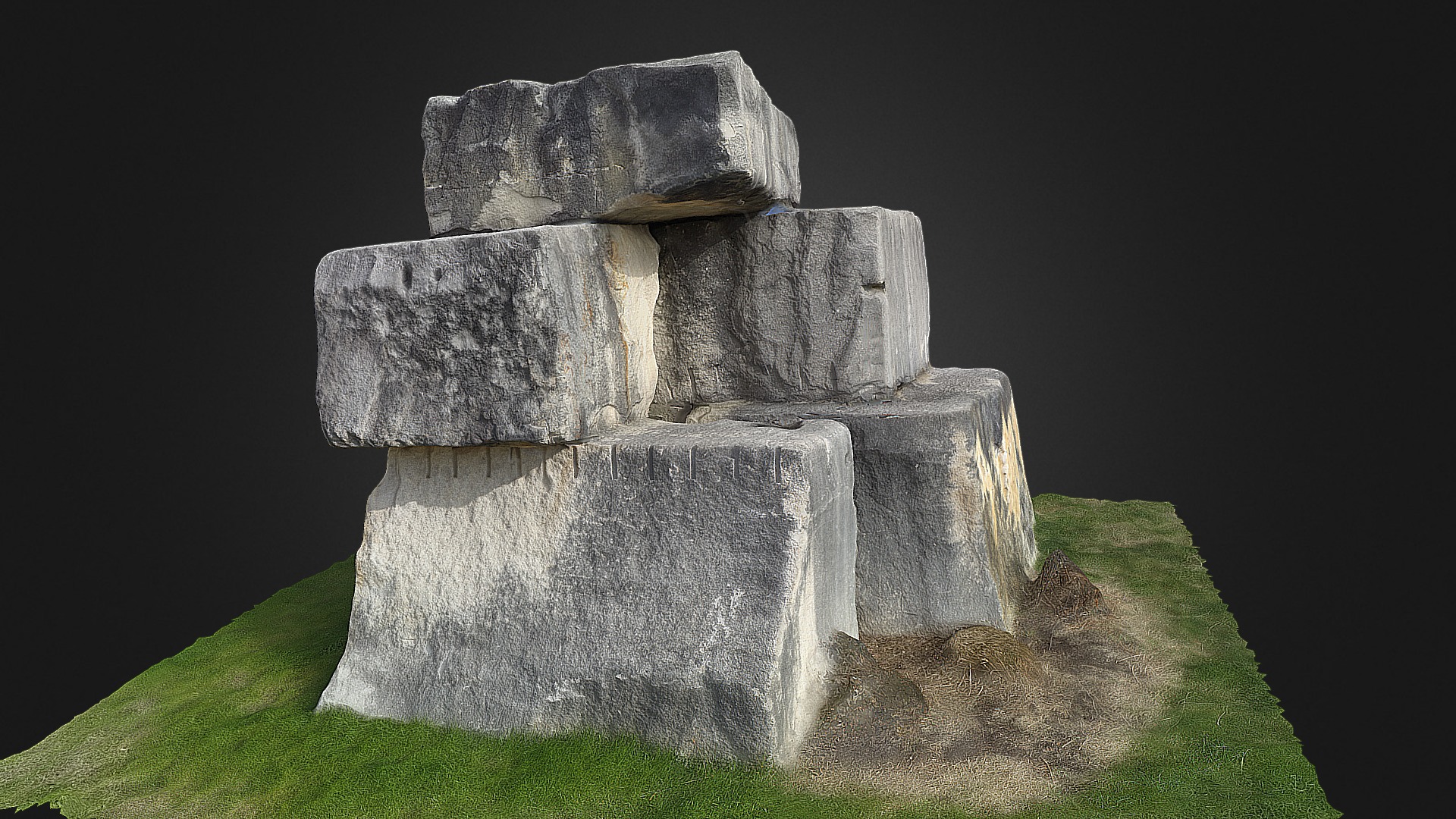 3D model Limestones stacked - This is a 3D model of the Limestones stacked. The 3D model is about a stone statue on a grassy hill.