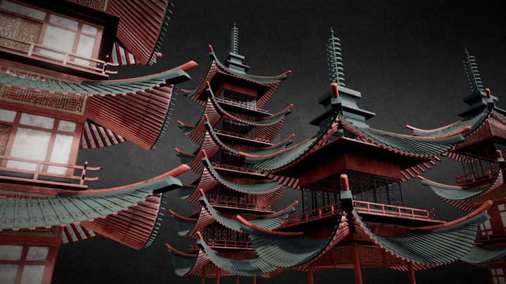 Pagoda Structures Collection 3D Model