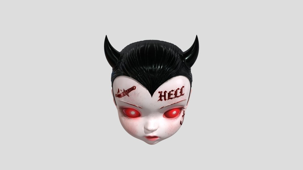 Horned human head bust