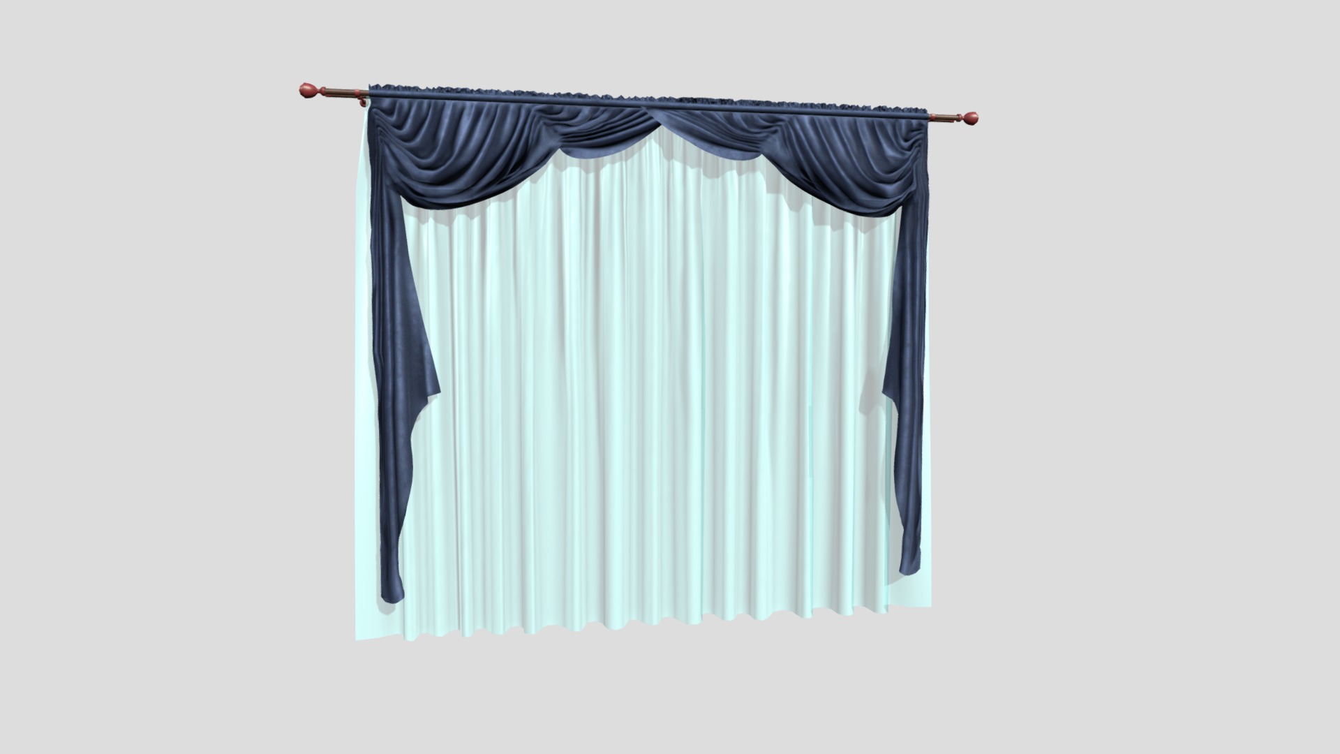 3D model №1004 Curtain 3D low poly model for VR-projects - This is a 3D model of the №1004 Curtain 3D low poly model for VR-projects. The 3D model is about a blue curtain with a black rod.