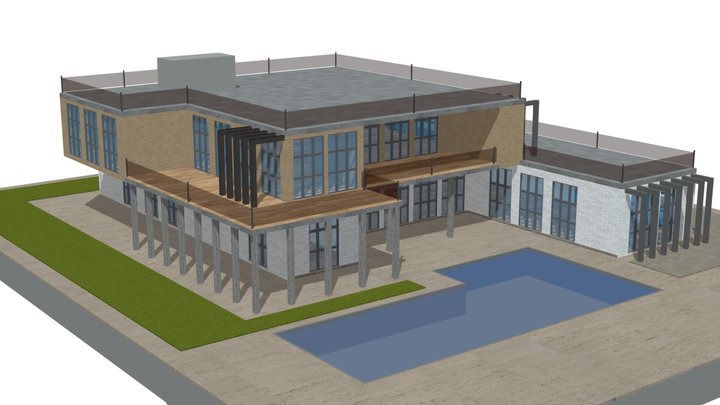 Modern luxury villa house building with pool – Modello 3D gratuito STL