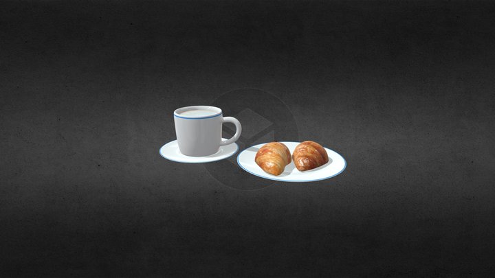 Cappuccino and Croissant 3D Model