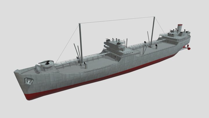 US T2 Tanker Ship Low Poly Asset 3D Model