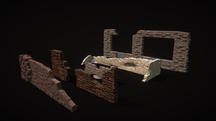 Destroyed brick walls 3D Model