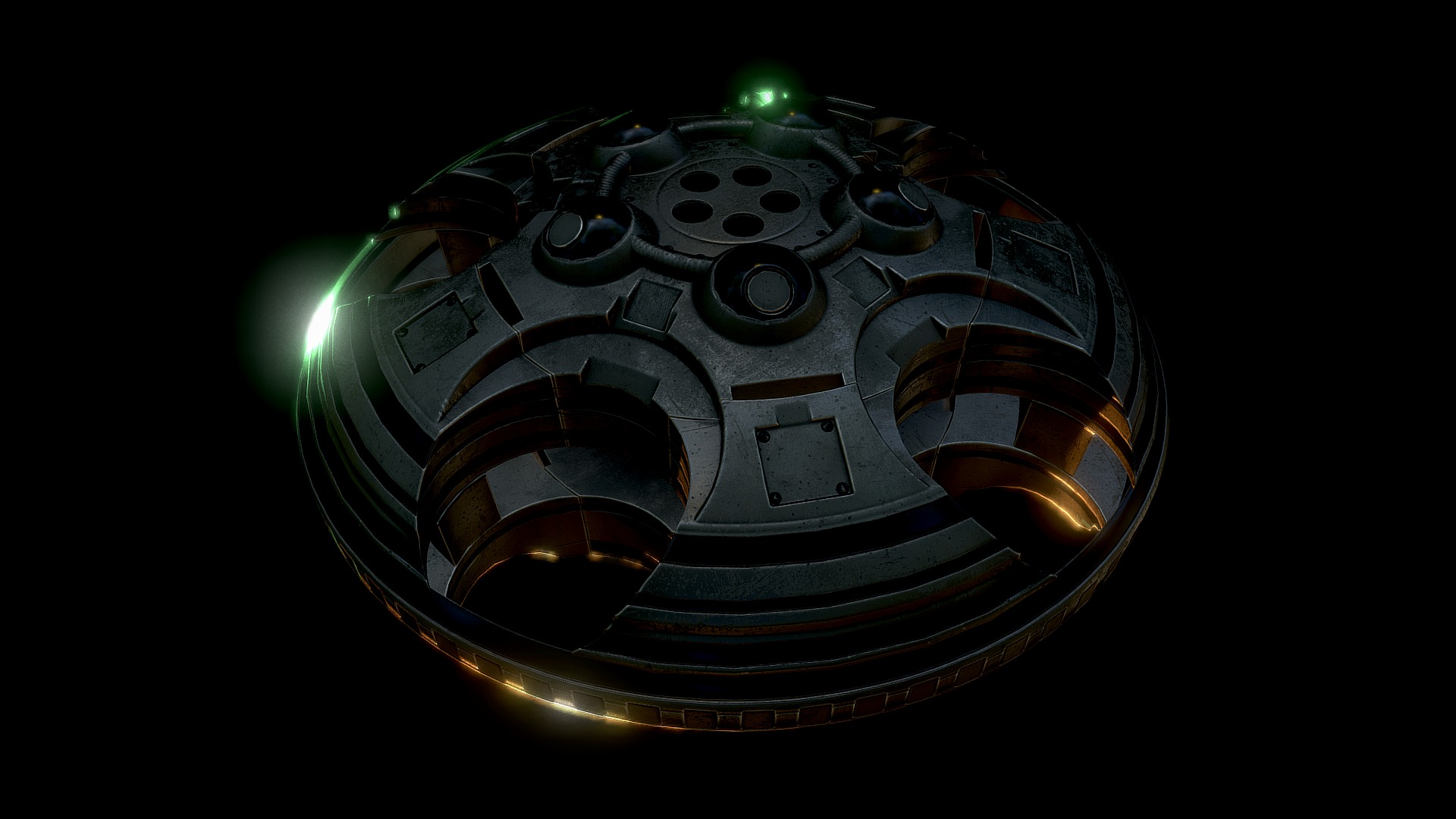 3D model UFO Type 2 - This is a 3D model of the UFO Type 2. The 3D model is about a circular object with a green light.