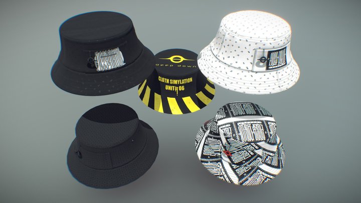 Photoreal Low & High-poly Bucket Hat Set 3D Model