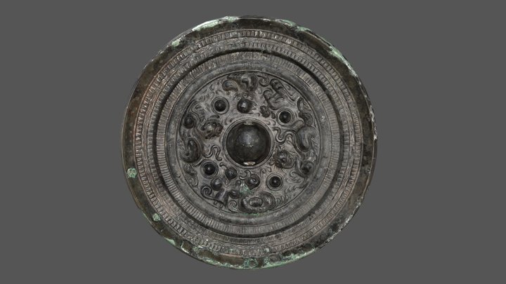 斜縁二神二獣鏡 Ancient bronze mirror 3D Model