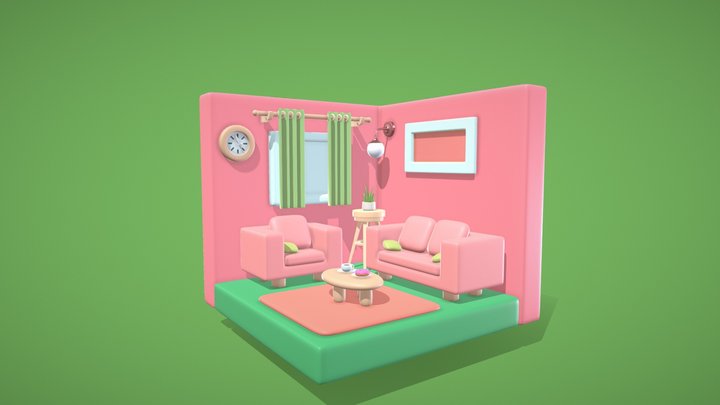 3D Isometric Living Room 3D Model