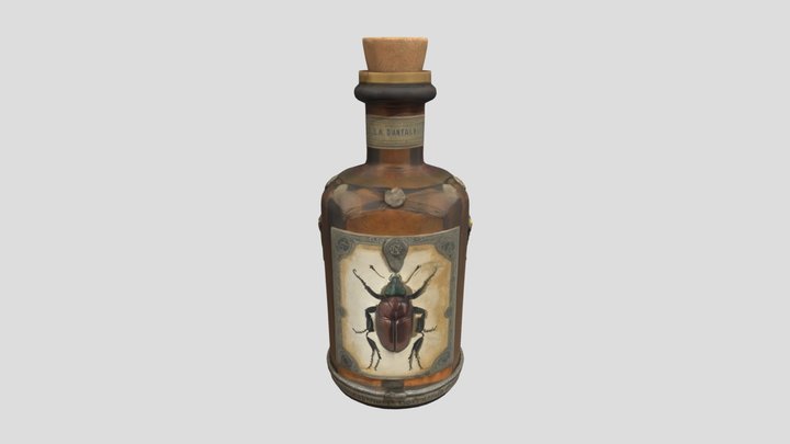 an old bottle with a picture of a beetle 3D Model