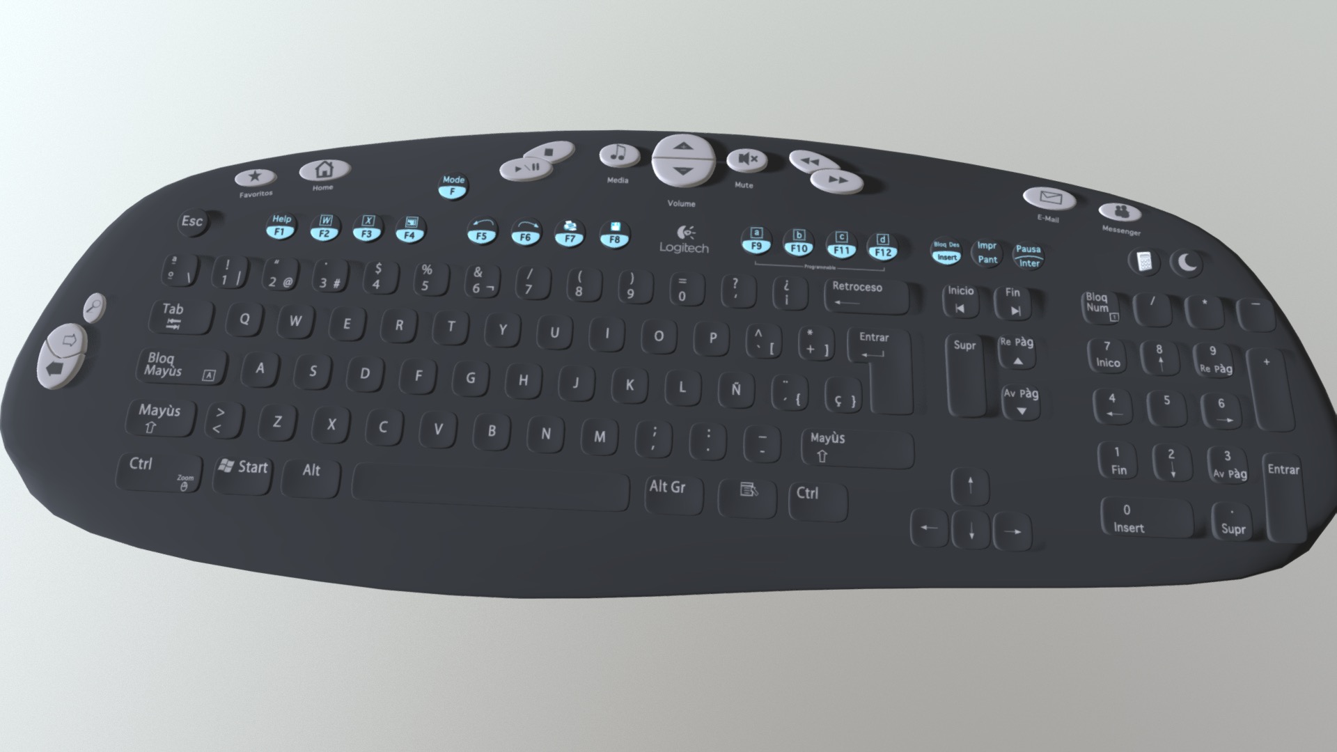3D model Keyboard - This is a 3D model of the Keyboard. The 3D model is about a black keyboard with white keys.